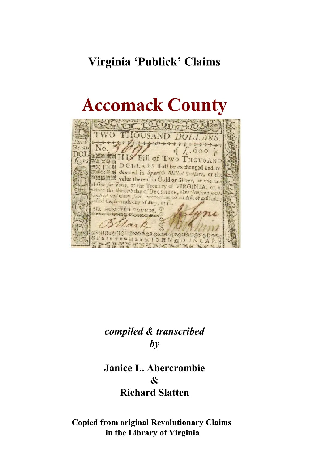 Accomack County, Virginia Revolutionary "Publick" Claims