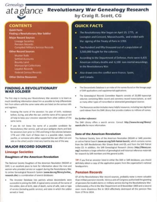 Genealogy At A Glance: Revolutionary War Genealogy Research by Craif R. Scott, CG