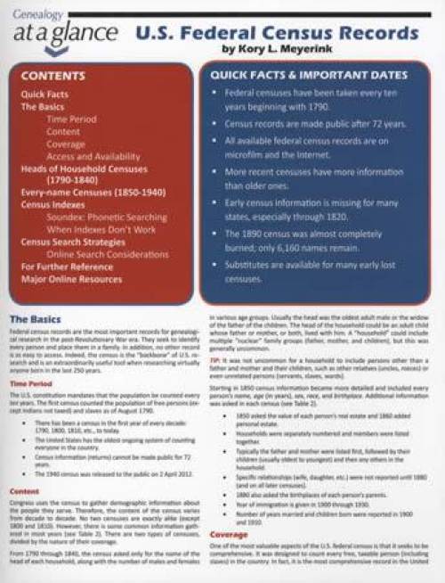 Genealogy at a Glance: U.S. Federal Census Records by Kory L. Meyerink
