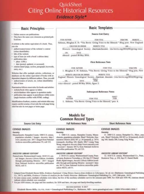 QuickSheet: Citing Online Historical Resources Evidence Style