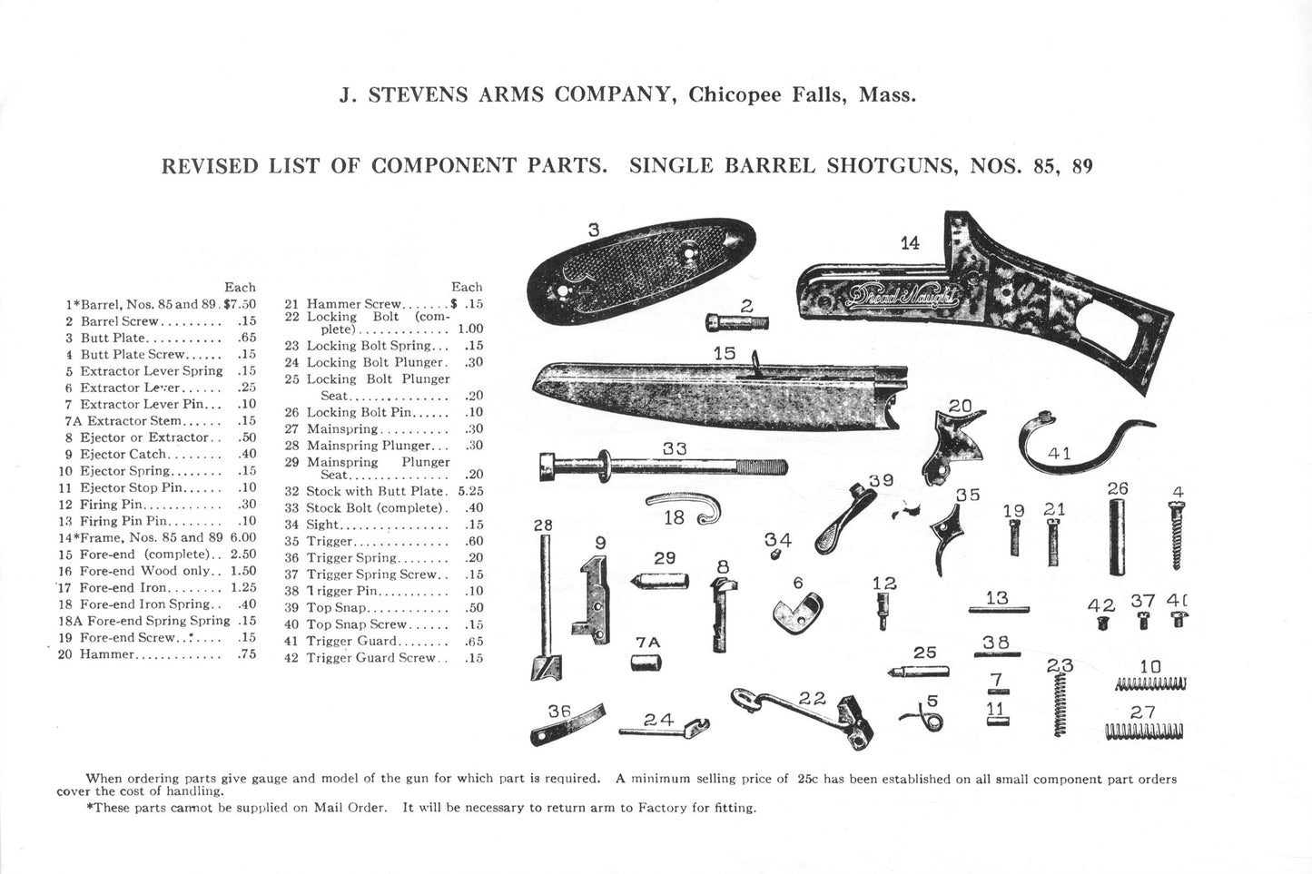 Component Parts - Stevens Rifles, Shotguns, Pistols