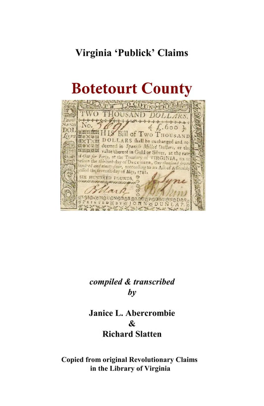 Botetourt County, Virginia Revolutionary "Publick" Claims