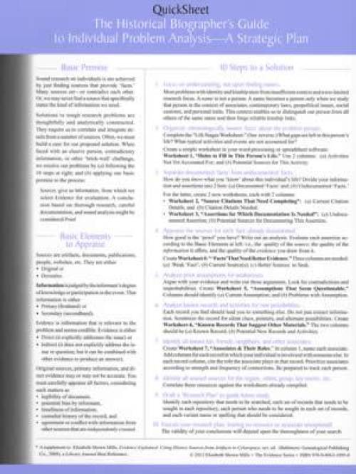 QuickSheet: The Historical Biographer's Guide to Individual Problem Analysis - A Strategic Plan (Genealogy)