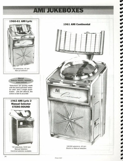 Inside pages of Always Jukin' Guide showing jukebox models, prices and historical information