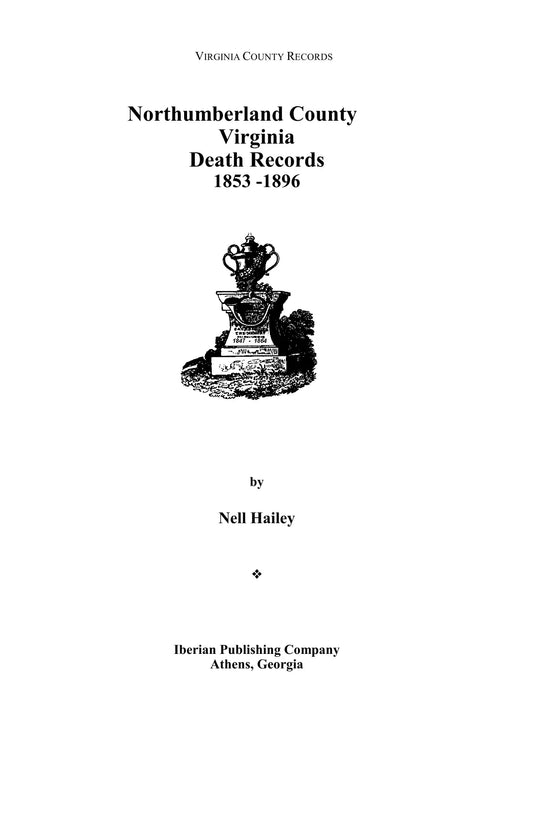 Northumberland County, Virginia Death Records, 1853-1896