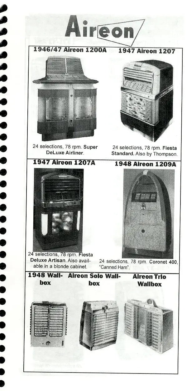 Inside pages of Always Jukin' Pocket Guide showing jukebox models, prices and identification details